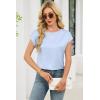 image:imageDokotoo Womens Silk Satin Tops Short Sleeve Shirts Crewneck Back Lace Patchwork Casual Dressy Blouse Summer OutfitsSky Blue