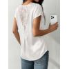 image:imageDokotoo Womens Silk Satin Tops Short Sleeve Shirts Crewneck Back Lace Patchwork Casual Dressy Blouse Summer OutfitsWhite