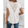 image:imageDokotoo Womens Silk Satin Tops Short Sleeve Shirts Crewneck Back Lace Patchwork Casual Dressy Blouse Summer OutfitsWhite