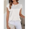 image:imageDokotoo Womens Silk Satin Tops Short Sleeve Shirts Crewneck Back Lace Patchwork Casual Dressy Blouse Summer OutfitsWhite