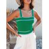 image:imageDokotoo Womens Square Neck Knit Crop Tank Tops 2026 Slim Fit Y2K Color Block Sleeveless Cami ShirtsGreen