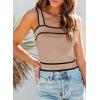image:imageDokotoo Womens Square Neck Knit Crop Tank Tops 2026 Slim Fit Y2K Color Block Sleeveless Cami ShirtsKhaki 2