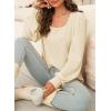 image:imageDokotoo Womens Square Neck Puff Sleeve Casual Loose Ribbed Knit Soft Blouses Tuinc TopsApricot