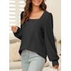 image:imageDokotoo Womens Square Neck Puff Sleeve Casual Loose Ribbed Knit Soft Blouses Tuinc TopsBlack