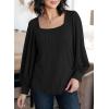 image:imageDokotoo Womens Square Neck Puff Sleeve Casual Loose Ribbed Knit Soft Blouses Tuinc TopsBlack