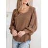 image:imageDokotoo Womens Square Neck Puff Sleeve Casual Loose Ribbed Knit Soft Blouses Tuinc TopsChestnut