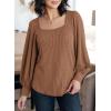 image:imageDokotoo Womens Square Neck Puff Sleeve Casual Loose Ribbed Knit Soft Blouses Tuinc TopsChestnut