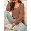 image:imageDokotoo Womens Square Neck Puff Sleeve Casual Loose Ribbed Knit Soft Blouses Tuinc TopsChestnut