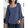 image:imageDokotoo Womens Square Neck Puff Sleeve Casual Loose Ribbed Knit Soft Blouses Tuinc TopsDirty Blue