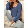 image:imageDokotoo Womens Square Neck Puff Sleeve Casual Loose Ribbed Knit Soft Blouses Tuinc TopsDirty Blue