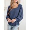 image:imageDokotoo Womens Square Neck Puff Sleeve Casual Loose Ribbed Knit Soft Blouses Tuinc TopsDirty Blue