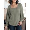 image:imageDokotoo Womens Square Neck Puff Sleeve Casual Loose Ribbed Knit Soft Blouses Tuinc TopsFour Leaf Clover