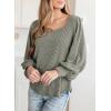 image:imageDokotoo Womens Square Neck Puff Sleeve Casual Loose Ribbed Knit Soft Blouses Tuinc TopsFour Leaf Clover