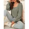 image:imageDokotoo Womens Square Neck Puff Sleeve Casual Loose Ribbed Knit Soft Blouses Tuinc TopsFour Leaf Clover