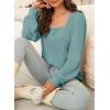 image:imageDokotoo Womens Square Neck Puff Sleeve Casual Loose Ribbed Knit Soft Blouses Tuinc TopsHaze Blue