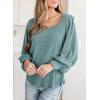 image:imageDokotoo Womens Square Neck Puff Sleeve Casual Loose Ribbed Knit Soft Blouses Tuinc TopsHaze Blue