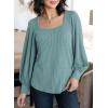 image:imageDokotoo Womens Square Neck Puff Sleeve Casual Loose Ribbed Knit Soft Blouses Tuinc TopsHaze Blue