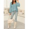 image:imageDokotoo Womens Square Neck Puff Sleeve Casual Loose Ribbed Knit Soft Blouses Tuinc TopsHaze Blue