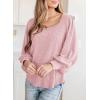 image:imageDokotoo Womens Square Neck Puff Sleeve Casual Loose Ribbed Knit Soft Blouses Tuinc TopsLight Pink