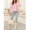 image:imageDokotoo Womens Square Neck Puff Sleeve Casual Loose Ribbed Knit Soft Blouses Tuinc TopsLight Pink