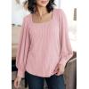 image:imageDokotoo Womens Square Neck Puff Sleeve Casual Loose Ribbed Knit Soft Blouses Tuinc TopsLight Pink