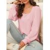 image:imageDokotoo Womens Square Neck Puff Sleeve Casual Loose Ribbed Knit Soft Blouses Tuinc TopsLight Pink