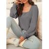 image:imageDokotoo Womens Square Neck Puff Sleeve Casual Loose Ribbed Knit Soft Blouses Tuinc TopsMedium Grey