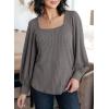 image:imageDokotoo Womens Square Neck Puff Sleeve Casual Loose Ribbed Knit Soft Blouses Tuinc TopsMedium Grey
