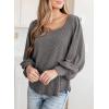 image:imageDokotoo Womens Square Neck Puff Sleeve Casual Loose Ribbed Knit Soft Blouses Tuinc TopsMedium Grey