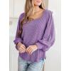 image:imageDokotoo Womens Square Neck Puff Sleeve Casual Loose Ribbed Knit Soft Blouses Tuinc TopsOrchid Mist