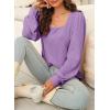 image:imageDokotoo Womens Square Neck Puff Sleeve Casual Loose Ribbed Knit Soft Blouses Tuinc TopsOrchid Mist