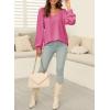 image:imageDokotoo Womens Square Neck Puff Sleeve Casual Loose Ribbed Knit Soft Blouses Tuinc TopsRose Red