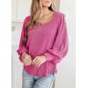 image:imageDokotoo Womens Square Neck Puff Sleeve Casual Loose Ribbed Knit Soft Blouses Tuinc TopsRose Red