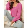 image:imageDokotoo Womens Square Neck Puff Sleeve Casual Loose Ribbed Knit Soft Blouses Tuinc TopsRose Red