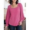 image:imageDokotoo Womens Square Neck Puff Sleeve Casual Loose Ribbed Knit Soft Blouses Tuinc TopsRose Red