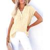 image:imageDokotoo Womens Summer 2026 Boho Tops Casual Button Short Sleeve V Neck Shirts Solid Cotton BlousesApricot