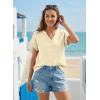 image:imageDokotoo Womens Summer 2026 Boho Tops Casual Button Short Sleeve V Neck Shirts Solid Cotton BlousesApricot
