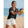 image:imageDokotoo Womens Summer 2026 Boho Tops Casual Button Short Sleeve V Neck Shirts Solid Cotton BlousesBlack