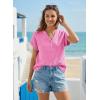 image:imageDokotoo Womens Summer 2026 Boho Tops Casual Button Short Sleeve V Neck Shirts Solid Cotton BlousesBright Pink