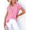 image:imageDokotoo Womens Summer 2026 Boho Tops Casual Button Short Sleeve V Neck Shirts Solid Cotton BlousesBright Pink