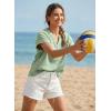 image:imageDokotoo Womens Summer 2026 Boho Tops Casual Button Short Sleeve V Neck Shirts Solid Cotton BlousesClearly Aqua