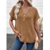 image:imageDokotoo Womens Summer 2026 Boho Tops Casual Button Short Sleeve V Neck Shirts Solid Cotton BlousesLight French Beige