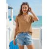image:imageDokotoo Womens Summer 2026 Boho Tops Casual Button Short Sleeve V Neck Shirts Solid Cotton BlousesLight French Beige