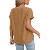 image:imageDokotoo Womens Summer 2026 Boho Tops Casual Button Short Sleeve V Neck Shirts Solid Cotton BlousesLight French Beige