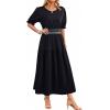image:imageDokotoo Womens Summer 2026 Casual Midi Maxi Dresses Lightweight Short Sleeve Crew Neck Elastic Waist Smocked Boho DressBlack