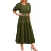 image:imageDokotoo Womens Summer 2026 Casual Midi Maxi Dresses Lightweight Short Sleeve Crew Neck Elastic Waist Smocked Boho DressJungle Green