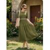 image:imageDokotoo Womens Summer 2026 Casual Midi Maxi Dresses Lightweight Short Sleeve Crew Neck Elastic Waist Smocked Boho DressJungle Green