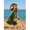 image:imageDokotoo Womens Summer 2026 Casual Midi Maxi Dresses Lightweight Short Sleeve Crew Neck Elastic Waist Smocked Boho DressJungle Green