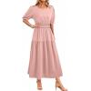 image:imageDokotoo Womens Summer 2026 Casual Midi Maxi Dresses Lightweight Short Sleeve Crew Neck Elastic Waist Smocked Boho DressLight Pink