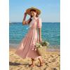 image:imageDokotoo Womens Summer 2026 Casual Midi Maxi Dresses Lightweight Short Sleeve Crew Neck Elastic Waist Smocked Boho DressLight Pink